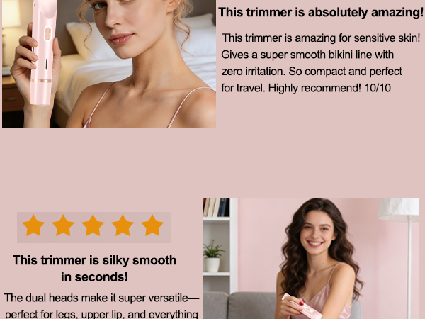 Woman using the quiet electric shaver.