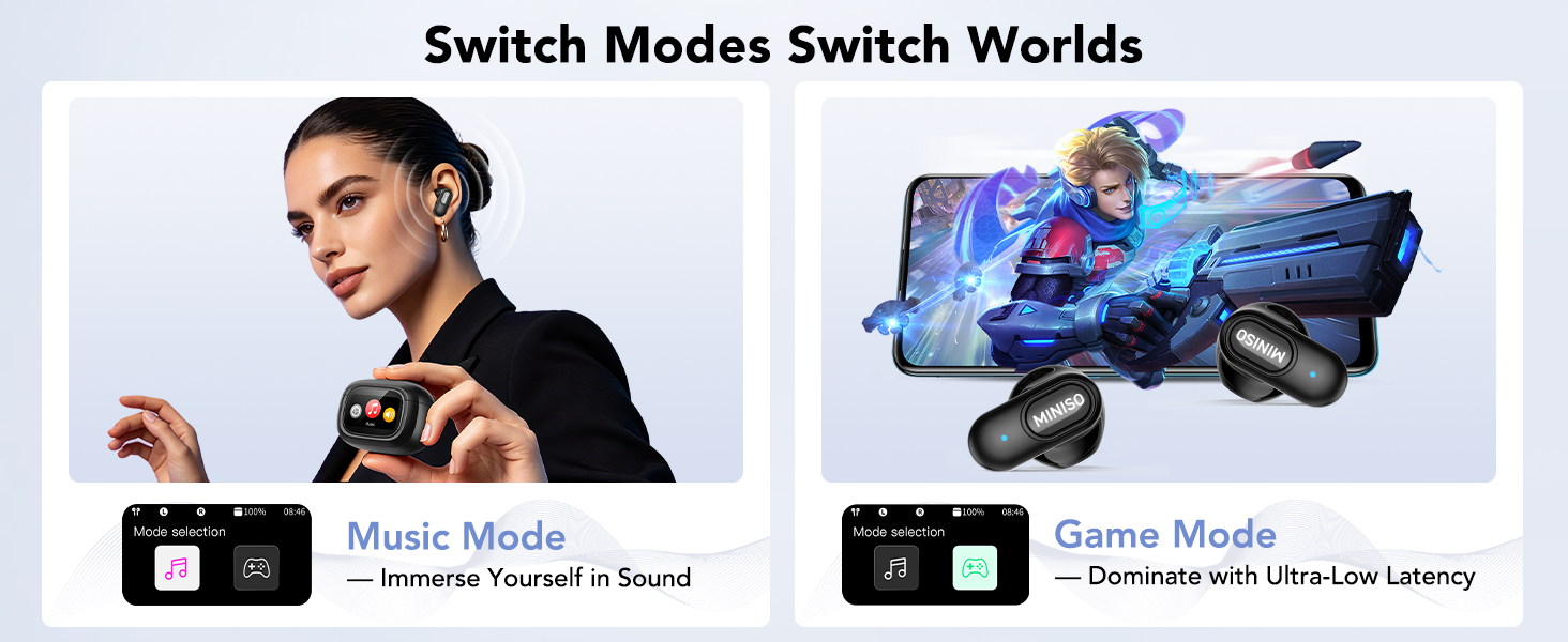 MS126 Bluetooth Earbuds - Switch Modes Switch Worlds - Music Mode & Game Mode