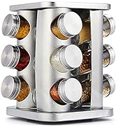 TINMIX Rotating Spice Rack Organizer with 12 Jars - Revolving Standing Seasoning Tower with 12 Gl...