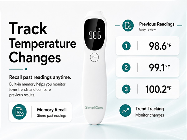 SimpliCare AET-R842 infrared thermometer for forehead, ear, and object temperature checks