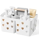 Anyoifax Portable Shower Caddy Plastic Basket with Wood Handle Divided Shower Tote Storage Organi...