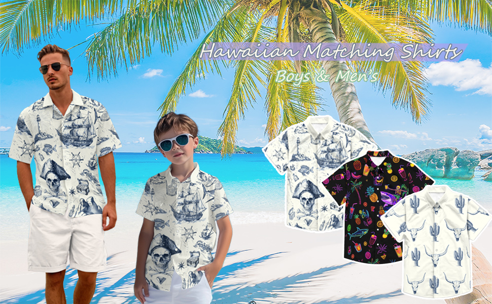 Tropical Beach & Pirate Nautical Hawaiian Shirt Parent-Child Vacation Style Great for Party