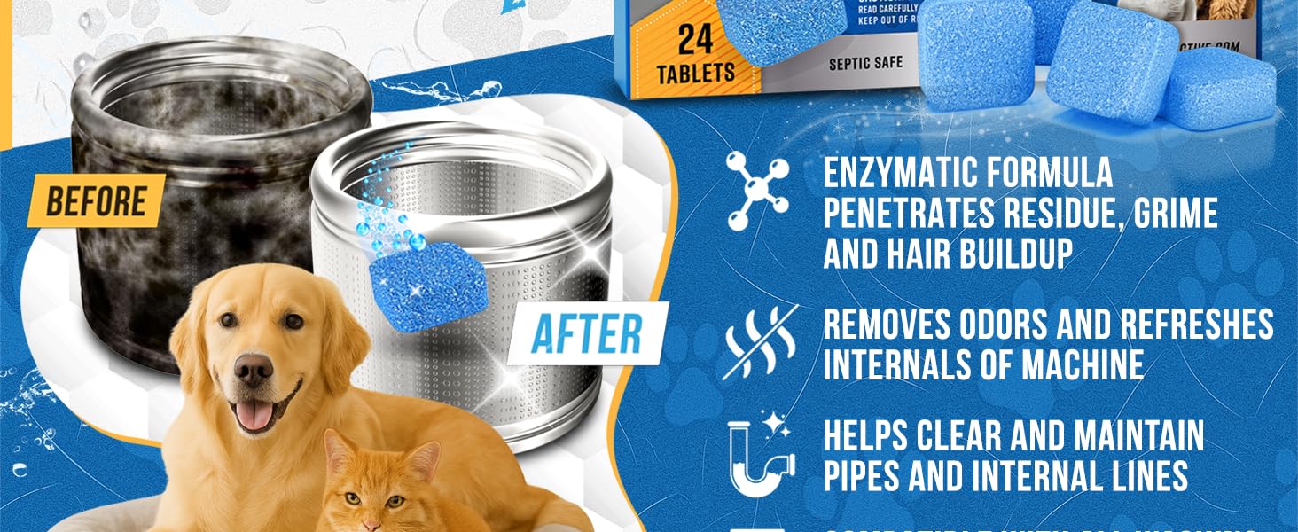 ACTIVE Pet Washing Machine Cleaner Deodorizes and Removes Grime and Hair Buildup from Inside Washer