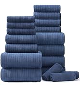 18 Piece Bath Towels Set,Soft Family Bathroom Towel Set with Hanging Loops-6 Bath Towels,6 Hand T...
