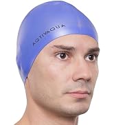 AqtivAqua Silicone Swim Cap Waterproof // Comfortable Swimming Cap for Women Men Adult and Kids