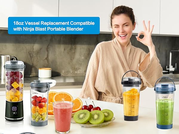 Replacement 18 oz Blending Vessel Compatible with Ninja Blast Portable Blender