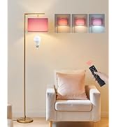 GOEBLESON Modern Gold Arc Floor Lamp, Corner Tall Lamp with Remote, Arched Reading Light with Fab...