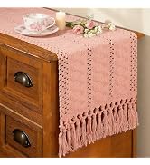 FEXIA Pink Table Runner 72 Inches Long with Tassels Boho Farmhouse Macrame Summer Pink Room Dinin...