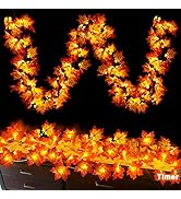 Timer - 2 Pack Fall Garland with Lights Fall Decorations for Home, Lighted Maples Leaves Garland ...