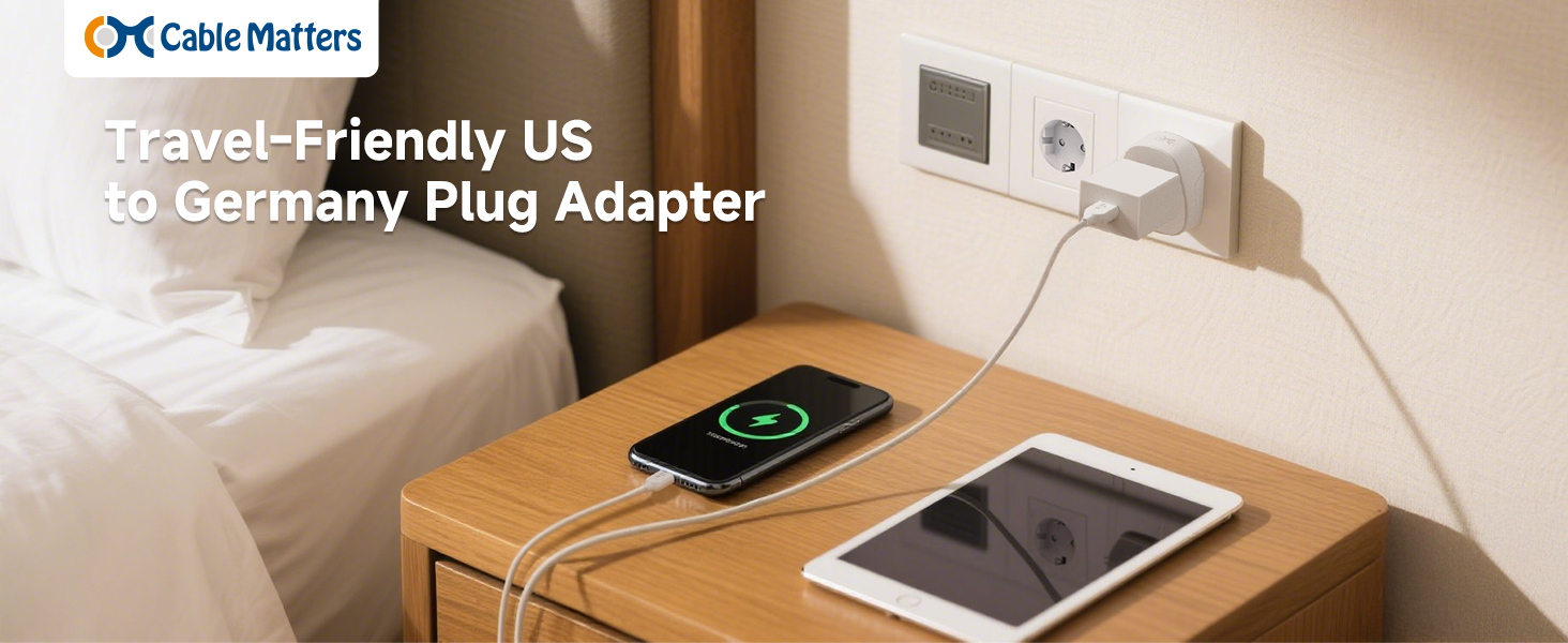 Cable Matters US to EU Travel Plug Adapter, Type F for Germany, Austria, France, and more