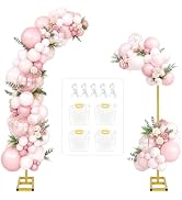 RELBRO Half Arch Balloon Backdrop Stand with Base, 7.2 x 5.9 Feet, Gold | 5 Clear Spring Clamps, ...