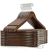 Amber Home Vintage Wooden Coat Hangers 30 Pack, Walunt Wood Suit Hangers with Non Slip Pant Bar, ...