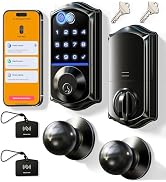 Veise VE017-K Fingerprint Smart Front Lock with Knob Set, APP, Matte Black | Remote Access Sharin...