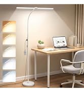 FOLKSMATE Double Head LED Floor Lamp 1 Pack White | Bright Reading Lamp with Adjustable Neck & He...