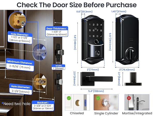 Check The Door Size Before Purchase wifi door lock with handle
