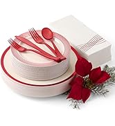 By Madee HEAVYWEIGHT Holiday Plates and Napkins Set | Disposable Party Dinnerware Set | White and...