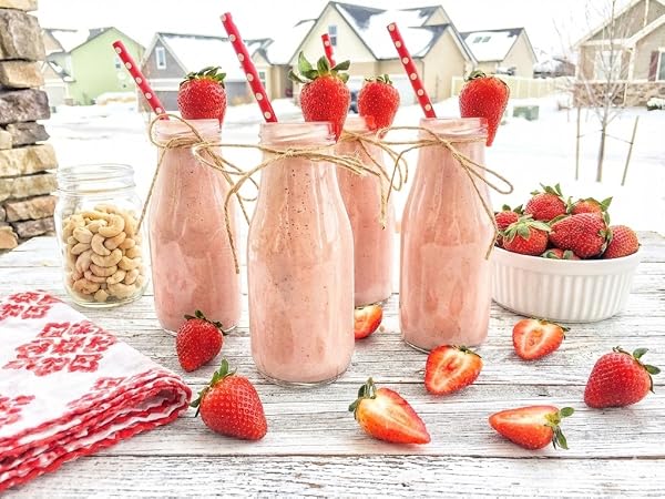 Strawberry cashew milk made with Ellie's Best Nut Milk Bags