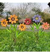 HUTHDAK Metal Flowers for Outside,2 Pack Large Colorful Decorative Garden Stakes Yard Art,Spring ...