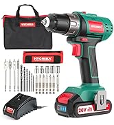 Cordless Drill Driver 20V, HYCHIKA Power Drill Set 330 In-lb Torque,1500 RPM,2.0Ah Li-Ion Battery...