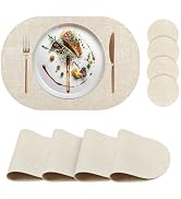 yuuzue Faux Leather Placemats Set of 4 with Matching Coasters, Heat Resistant PU Oval Placemats, ...