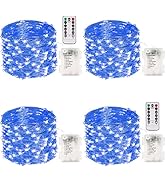 4 Pack 100 LED Fairy Lights Battery Operated with Remote, 33FT Waterproof Twinkle Lights with Tim...