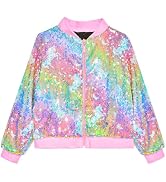 OlyPegic Girls Sequin Jackets Kids Bomber Jacket with Pockets Sparkle Outwear Glitter Zipper Coat...