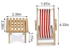 Miniature Beach Chair & Table 3PCS 1:12 Dollhouse Furniture Model Foldable Chairs