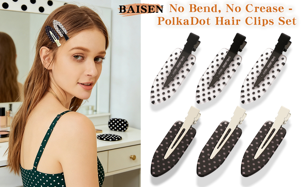 no bend hair clips,no crease hair clips?makeup hair clips?styling hair clips,polka dot hair clips