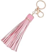CALFOVERA PU Leather Tassel Keychain Pink Tassel Pendant Handbag Key Fob Leather Key Ring Charms ...