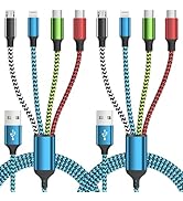 Travel Essentials, Dual Type-C 4 in 1 Charging Cable 2 Pack 5FT Multi Charging Cables for All Dev...