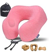 napfun Neck Pillow for Travel, Memory Foam Airplane Pillow, Rose | 360° Neck Support, Upgraded 10...