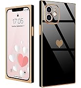 Urarssa Compatible with iPhone 12 Case Square Cute Plating Gold Luxury Love Heart Phone Case for ...