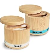 ThougrLyh Salt Box 2Pcs Spice Cellar with Swivel Lid and Spoons Small Bamboo Sugar and Salt Conta...