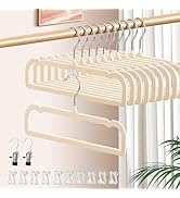 HWAJAN 14 Inch Velvet Pants Hangers Non Slip,30 Pack Slim Felt Jean Hangers with 10 Hooks and 2 C...