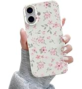 QLTYPRI for iPhone 16 Case, Cute Pink Floral Flower Pattern Aesthetic Phone Case, Raised Camera P...