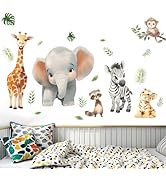 Amimagen Forest Baby Animals Wall Decals - Elephant Lion Giraffe Monkey Wall Stickers - Nursery K...