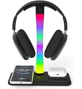 Headphone Stand with Wireless Charger,Gaming Headset Stand with RGB Light Mode,Airpod Max Stand C...