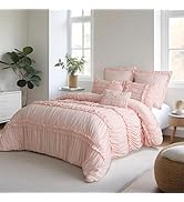 Homechoice Decor Peach Comforter Set King, 7 Piece Ruffled Bed-in-a-Bag with Decorative Pillows, ...