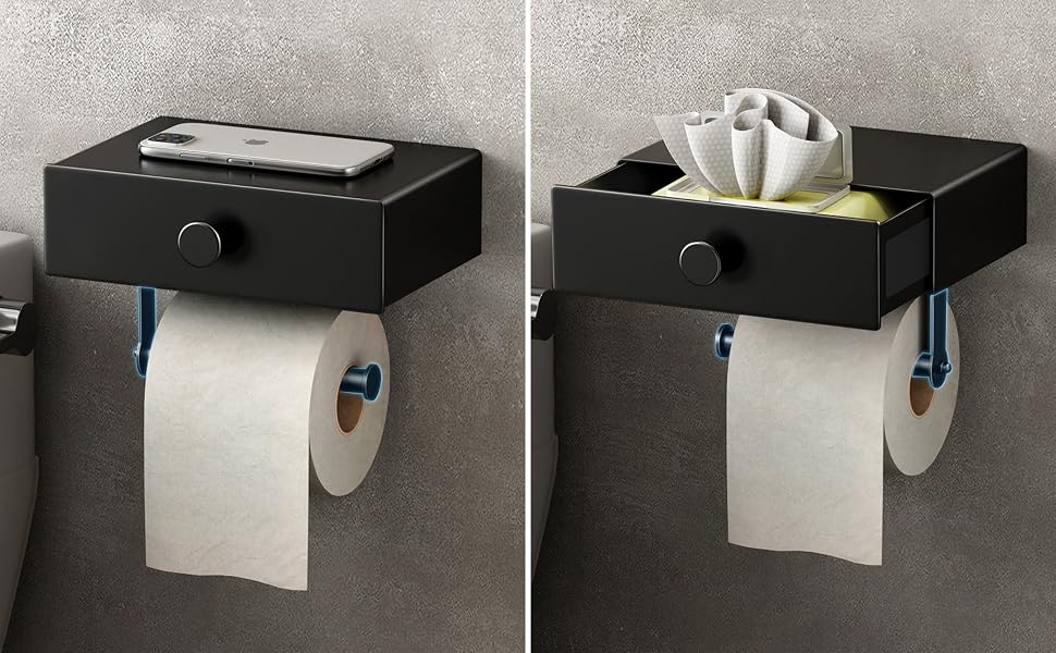 toilet paper holder with phone shelf