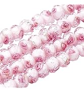 PH PandaHall 70pcs 6~8mm Rose Lampwork Beads Silver Foil Glass Lampwork Beads Glass Handmade Roun...