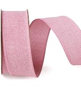 LaRibbons Pink Linen Wired Ribbon, 1 1/2 Inch x 12 Yard Continuous, Burlap Wired Ribbon for Sprin...