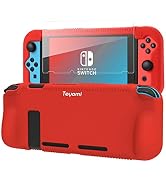 Teyomi Protective Silicone Case for Nintendo Switch, Grip Cover with Tempered Glass Screen Protec...