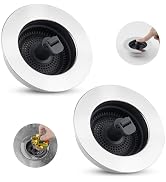 Hibbent 2 Pack 3 in 1 Kitchen Sink Drain Strainer, Stainless Steel Wrapped Shell Drain Stopper Co...