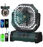 ADUST Camping Battery Operated Powered Fan with LED Lantern Light 20000mAh Rechargeable Portable,...