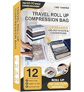 12 Travel Compression Bags Vacuum Packing, Roll Up Travel Space Saver Bags for Luggage, Cruise Sh...