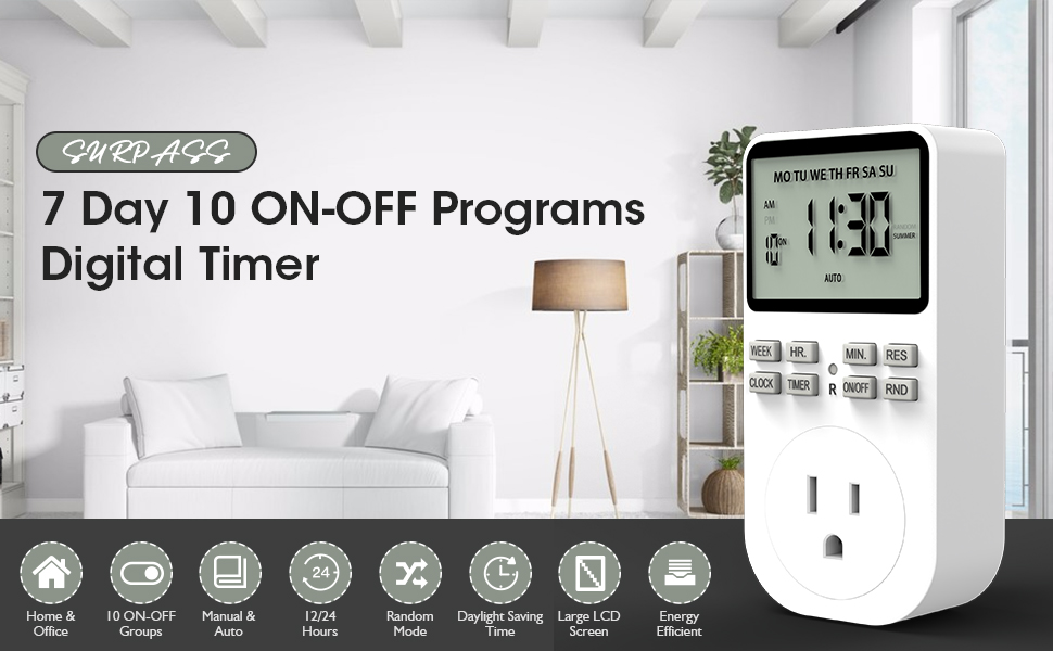 SURPASS 7 Day 10 ON-OFF Programs Digital Timer