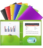 Plastic Folder with Pockets, Assorted Color Pocket Folders for 3 Ring Binder, Plastic Folders for...