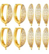 BEEFLYING 10PCS 18K Real Gold Plated Cubic Zirconia Hoop Earrings Ear Hooks Component with Dangle...