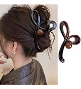 Brown Bowknot Hair Claw Clips for Women 1PCS Acrylic Large Hair Clips with Pearl Design Strong Ho...