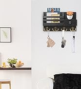 HOMEBROS Key Mail Holder for Wall, Black Wooden Key Mail Organizer with Drawer Wall Mount Key Rac...